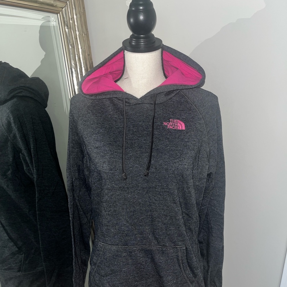 The North Face Women's Charcoal and Pink Hoodie
